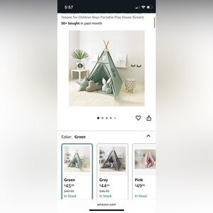 Green kids teepee tent